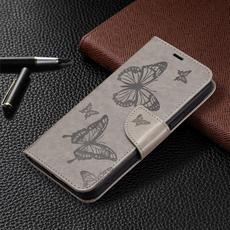 For Samsung Galaxy S25+ 5G Embossing Two Butterflies Pattern Leather Phone Case(Grey) - Galaxy S25+ 5G Cases by buy2fix | Online Shopping UK | buy2fix