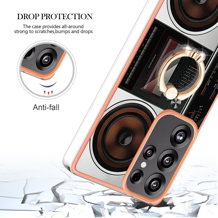 For Samsung Galaxy S25 Ultra 5G Electroplating Dual-side IMD Phone Case with Ring Holder(Retro Radio) - Galaxy S25 Ultra 5G Cases by buy2fix | Online Shopping UK | buy2fix