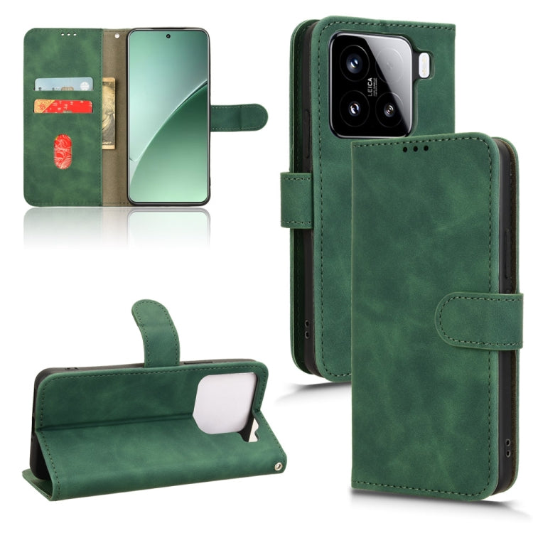 For Xiaomi 15 Skin Feel Magnetic Flip Leather Phone Case(Green) - Xiaomi Cases by buy2fix | Online Shopping UK | buy2fix