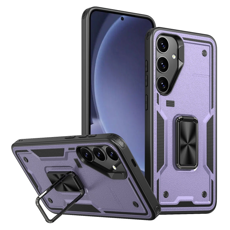 For Samsung Galaxy S25+ 5G Ring Holder PC Hybrid TPU Phone Case(Purple) - Galaxy S25+ 5G Cases by buy2fix | Online Shopping UK | buy2fix