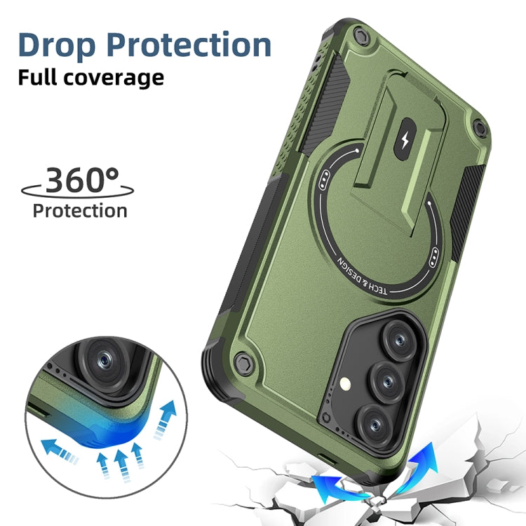 For Samsung Galaxy S24 5G / S25 5G Armor MagSafe Holder PC Hybrid TPU Phone Case(Army Green) - Galaxy S25 5G Cases by buy2fix | Online Shopping UK | buy2fix