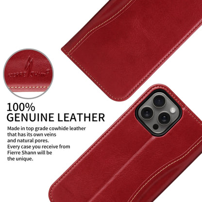 For iPhone 16 Pro Max Fierre Shann Cowhide Leather Flip Leather Phone Case(Red) - iPhone 16 Pro Max Cases by FIERRE SHANN | Online Shopping UK | buy2fix