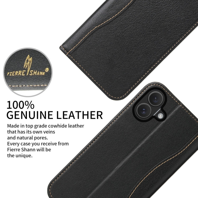 For iPhone 16 Plus Fierre Shann Cowhide Leather Flip Leather Phone Case(Black) - iPhone 16 Plus Cases by FIERRE SHANN | Online Shopping UK | buy2fix