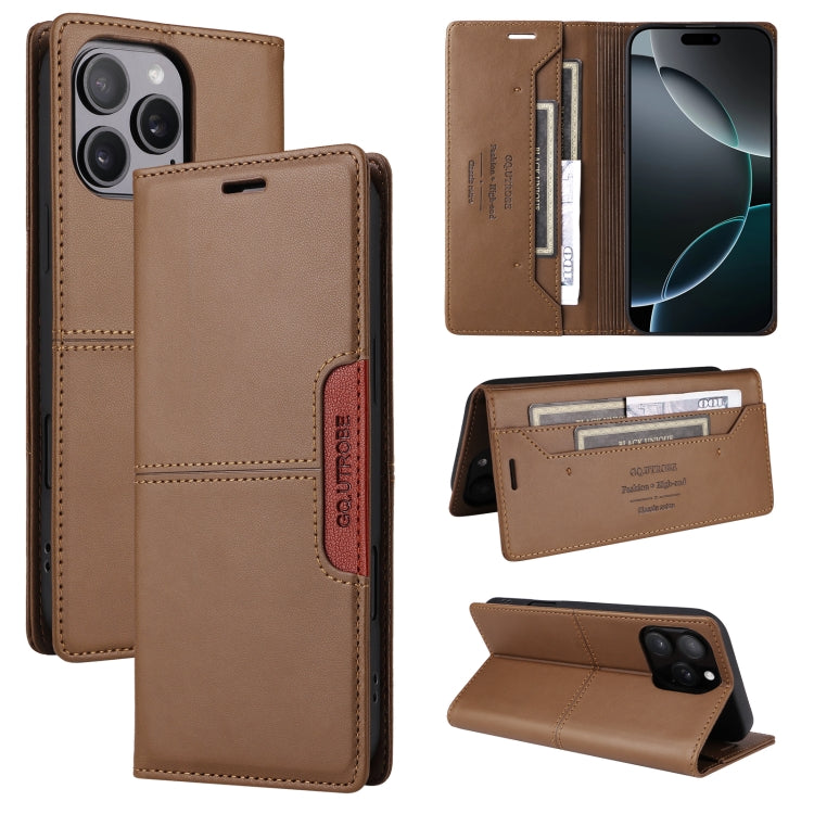 For iPhone 16 Pro GQUTROBE G01 RFID Anti-theft Leather Phone Case(Brown) - iPhone 16 Pro Cases by GQUTROBE | Online Shopping UK | buy2fix