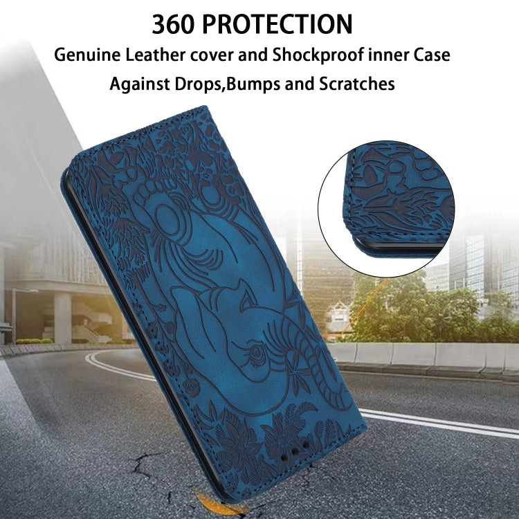 For Samsung Galaxy S25 Ultra 5G Retro Elephant Embossed Leather Phone Case(Blue) - Galaxy S25 Ultra 5G Cases by buy2fix | Online Shopping UK | buy2fix