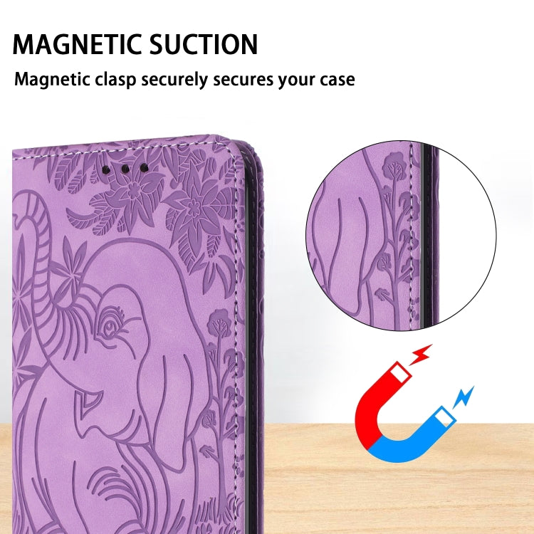 For Samsung Galaxy S25 5G Retro Elephant Embossed Leather Phone Case(Purple) - Galaxy S25 5G Cases by buy2fix | Online Shopping UK | buy2fix