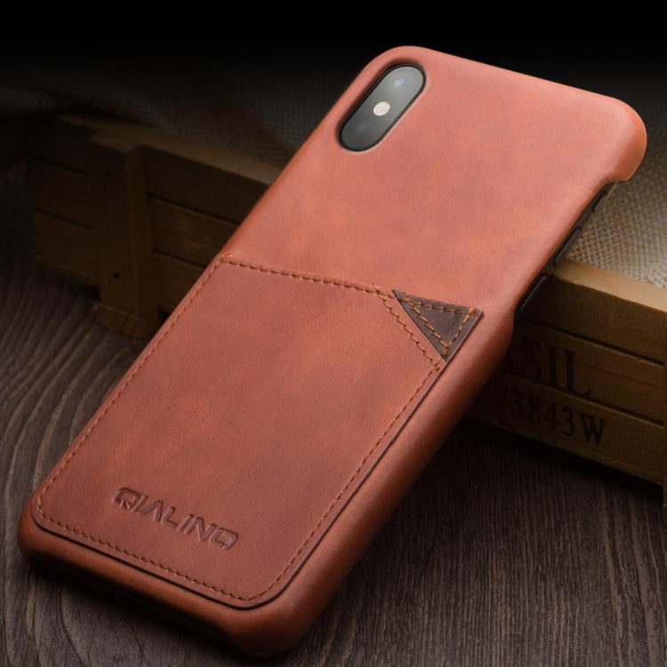 For iPhone X / XS QIALINO Shockproof Cowhide Leather Protective Case with Card Slot(Light Brown) - More iPhone Cases by QIALINO | Online Shopping UK | buy2fix