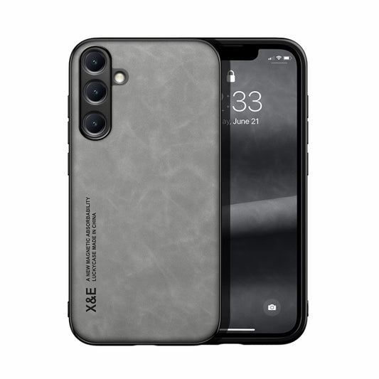 For Samsung Galaxy S25+ 5G Skin Feel Magnetic Leather Back Phone Case(Light Grey) - Galaxy S25+ 5G Cases by buy2fix | Online Shopping UK | buy2fix