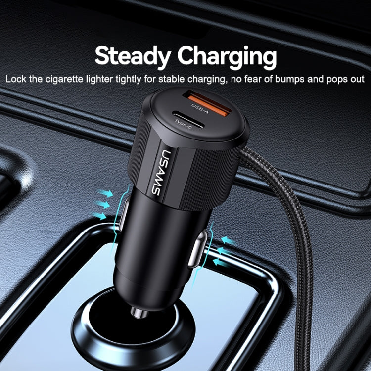 USAMS CC287 YT Series 66W USB and Type-C Dual Ports Car Fast Charger with 2 in 1 Cable(Black) - Car Charger by USAMS | Online Shopping UK | buy2fix