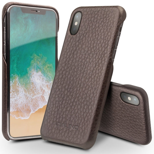 For iPhone X / XS QIALINO Natural Texture Cowhide Leather Protective Case(Dark Brown) - More iPhone Cases by QIALINO | Online Shopping UK | buy2fix