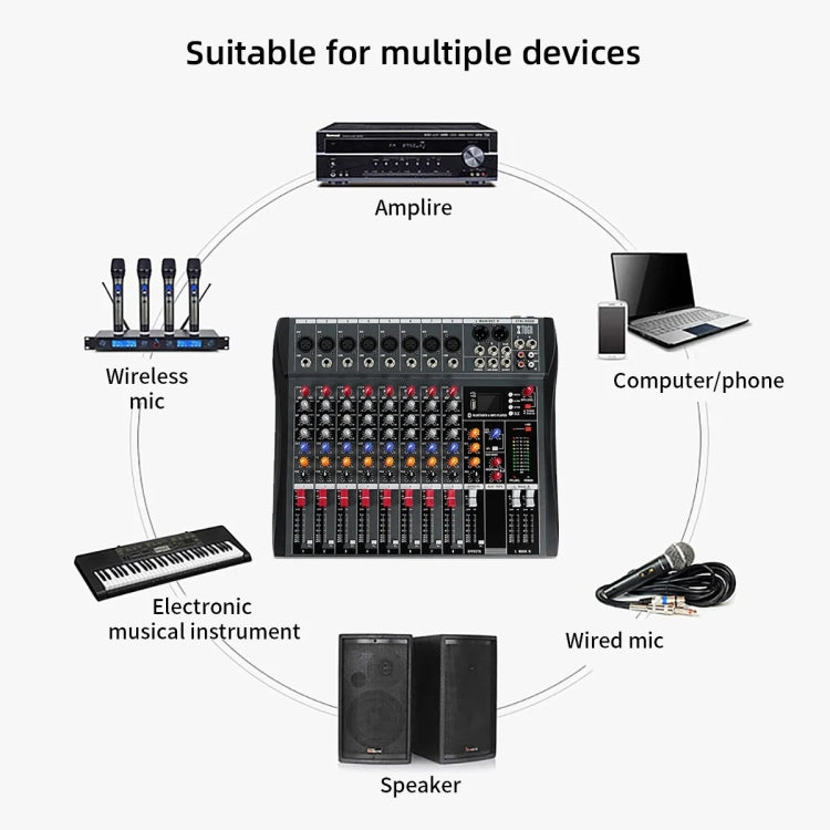 XTUGA CT80X 8-Channels Audio Mixer DJ Mixing Console with 48V Power Supply(EU Plug) - Live Sound Effects Processors by XTUGA | Online Shopping UK | buy2fix