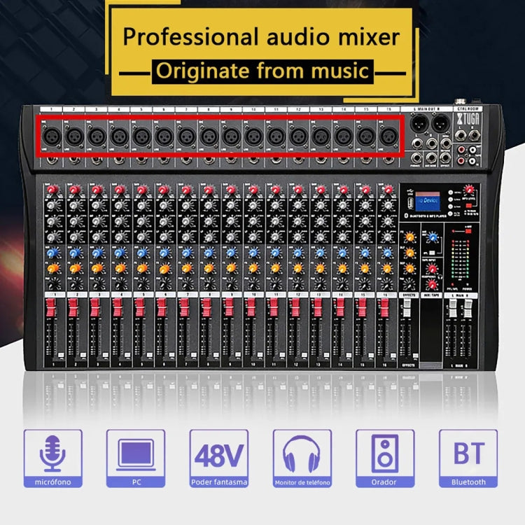 XTUGA CT160X 16-Channels Audio Mixer DJ Mixing Console with 48V Power Supply(US Plug) - Live Sound Effects Processors by XTUGA | Online Shopping UK | buy2fix