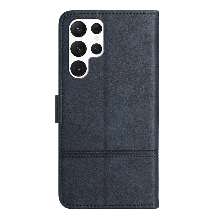 For Samsung Galaxy S25 Ultra 5G Cowhide Texture Stitching Leather Phone Case(Dark Blue) - Galaxy S25 Ultra 5G Cases by buy2fix | Online Shopping UK | buy2fix