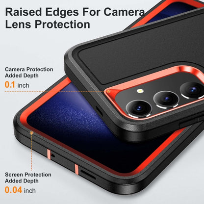 For Samsung Galaxy S24 / S25 5G Rugged PC Hybrid Silicone Phone Case with Holder(Black+Orange) - Galaxy S25 5G Cases by buy2fix | Online Shopping UK | buy2fix