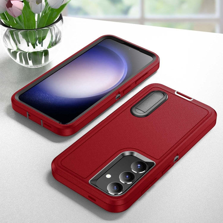 For Samsung Galaxy S24+ / S25+ 5G Rugged PC Hybrid Silicone Phone Case with Holder(Red+Black) - Galaxy S25+ 5G Cases by buy2fix | Online Shopping UK | buy2fix