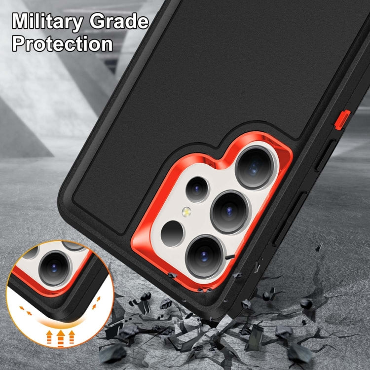 For Samsung Galaxy S25 Ultra 5G Rugged PC Hybrid Silicone Phone Case with Holder(Black+Orange) - Galaxy S25 Ultra 5G Cases by buy2fix | Online Shopping UK | buy2fix