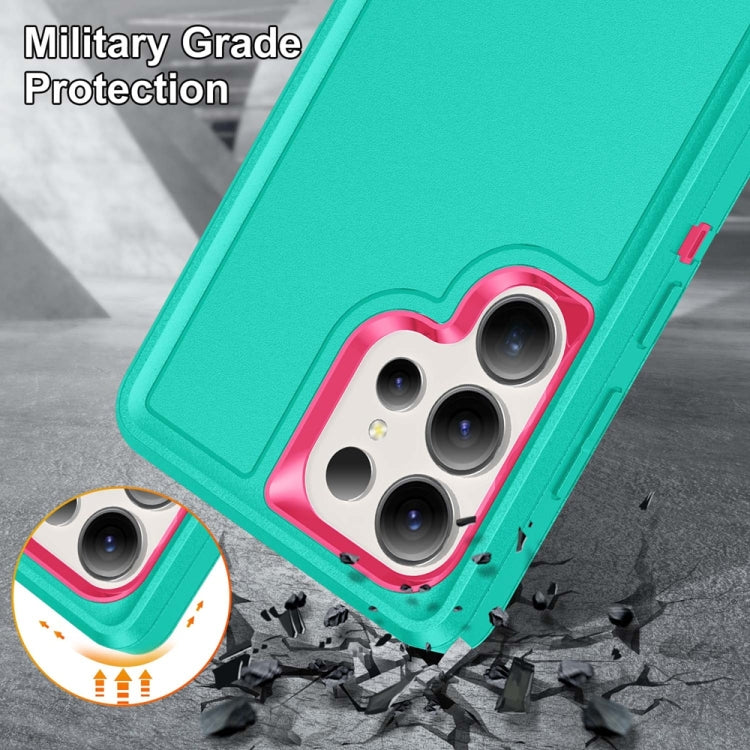 For Samsung Galaxy S25 Ultra 5G Rugged PC Hybrid Silicone Phone Case with Holder(Light Green+Rose Red) - Galaxy S25 Ultra 5G Cases by buy2fix | Online Shopping UK | buy2fix