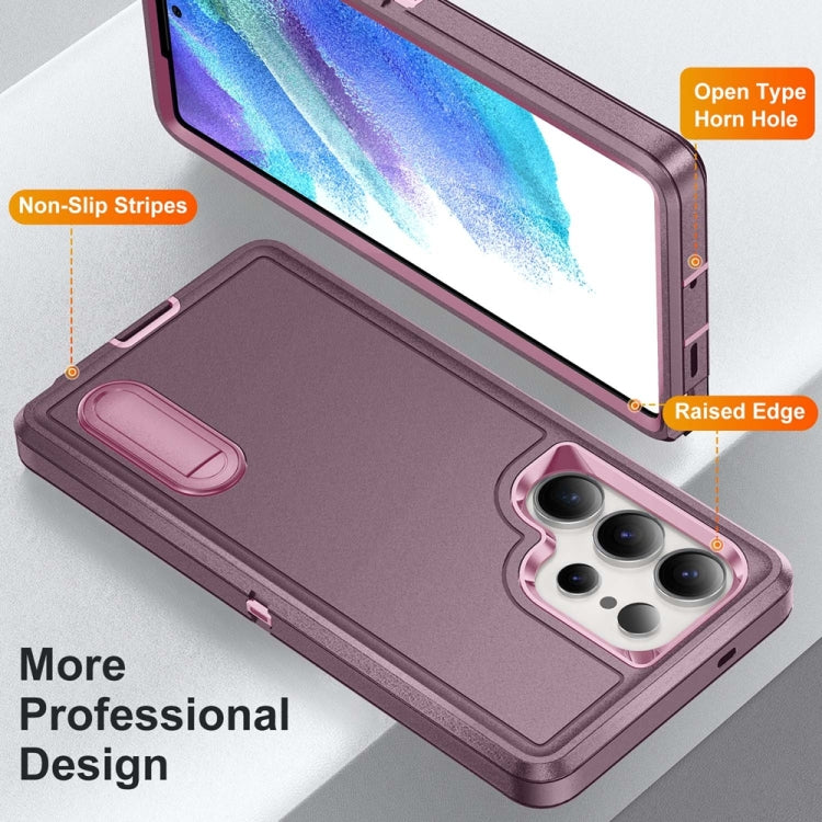 For Samsung Galaxy S25 Ultra 5G Rugged PC Hybrid Silicone Phone Case with Holder(Purple+Pink) - Galaxy S25 Ultra 5G Cases by buy2fix | Online Shopping UK | buy2fix