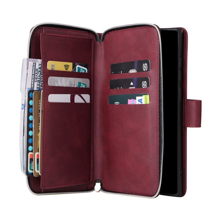 For Samsung Galaxy S25 Ultra 5G 9-Card Slots Zipper Wallet Bag Leather Phone Case(Wine Red) - Galaxy S25 Ultra 5G Cases by buy2fix | Online Shopping UK | buy2fix