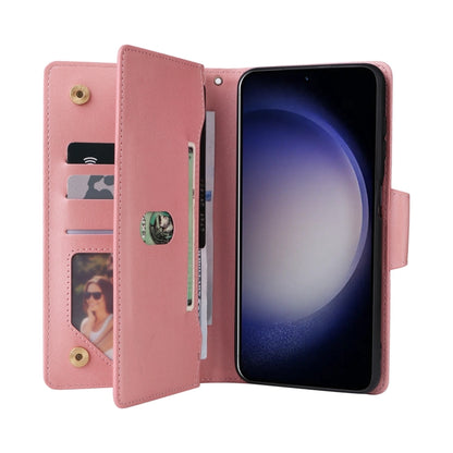 For Samsung Galaxy S25 5G Rivet Buckle 9 Cards Three Fold Leather Phone Case(Rose Gold) - Galaxy S25 5G Cases by buy2fix | Online Shopping UK | buy2fix