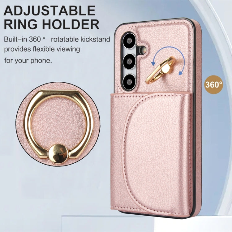 For Samsung Galaxy S25 5G Ring Holder Card Bag Skin Feel Phone Case(Rose Gold) - Galaxy S25 5G Cases by buy2fix | Online Shopping UK | buy2fix