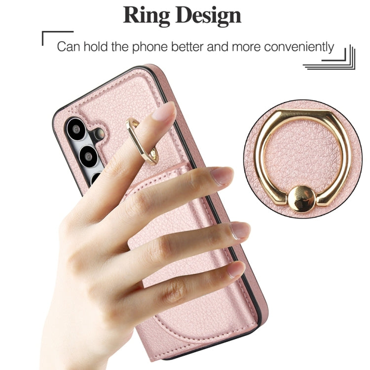 For Samsung Galaxy S25 5G Ring Holder Card Bag Skin Feel Phone Case(Rose Gold) - Galaxy S25 5G Cases by buy2fix | Online Shopping UK | buy2fix