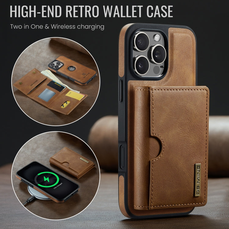 For iPhone 16 Pro Max DG.MING M6 Series RFID Tri-fold Card Bag Removable Leather Phone Case(Brown) - iPhone 16 Pro Max Cases by DG.MING | Online Shopping UK | buy2fix