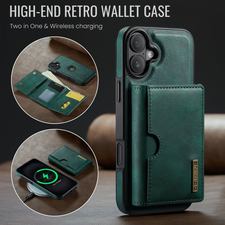 For iPhone 16 DG.MING M6 Series RFID Tri-fold Card Bag Removable Leather Phone Case(Green) - iPhone 16 Cases by DG.MING | Online Shopping UK | buy2fix