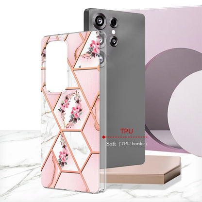 For Samsung Galaxy S25 Ultra 5G Splicing Marble Flower IMD TPU Phone Case(Pink Flower) - Galaxy S25 Ultra 5G Cases by buy2fix | Online Shopping UK | buy2fix