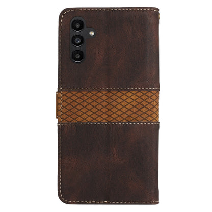 For Samsung Galaxy S25 5G Grid Stitching Leather Phone Case with Lanyard(Brown) - Galaxy S25 5G Cases by buy2fix | Online Shopping UK | buy2fix