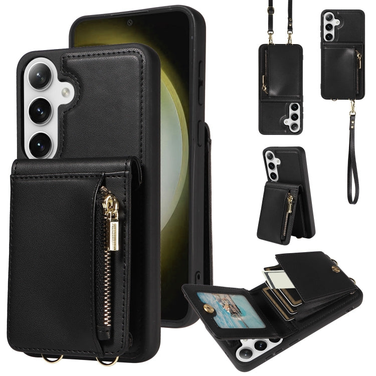 For Samsung Galaxy S25+ 5G Crossbody Lanyard Zipper Wallet Leather Phone Case(Black) - Galaxy S25+ 5G Cases by buy2fix | Online Shopping UK | buy2fix