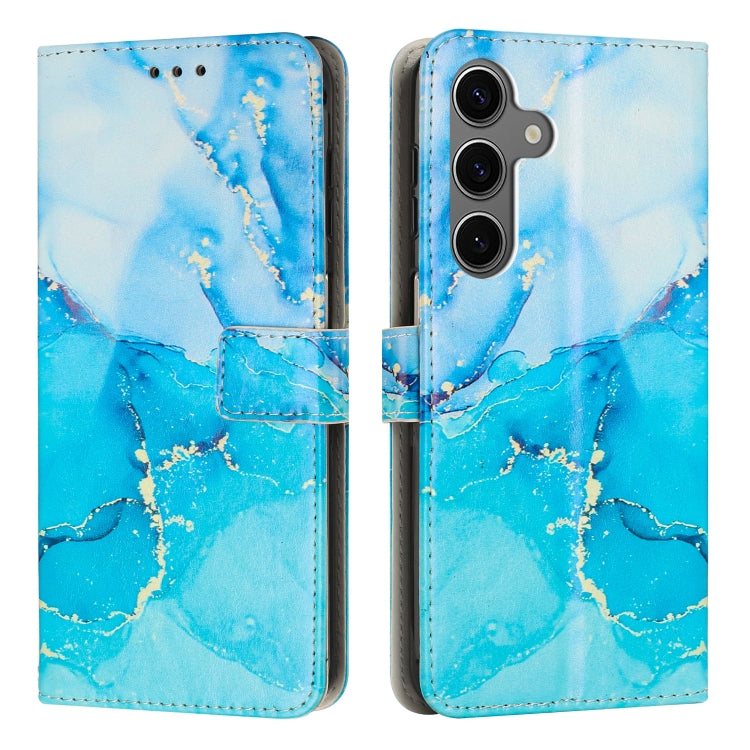 For Samsung Galaxy S25 5G Painted Marble Pattern Leather Phone Case(Blue Green) - Galaxy S25 5G Cases by buy2fix | Online Shopping UK | buy2fix