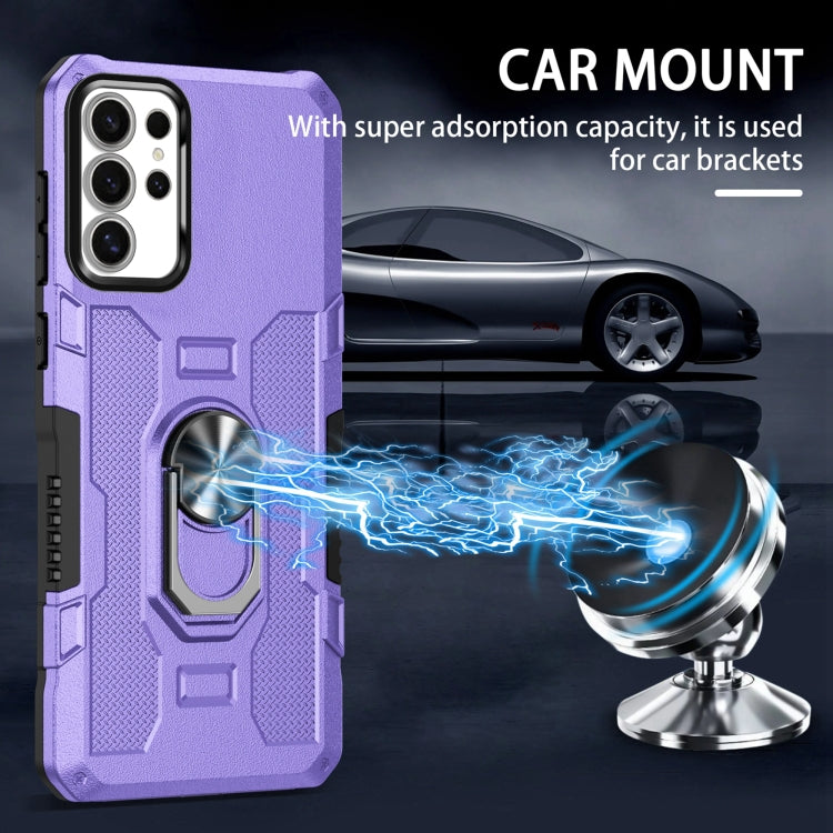 For Samsung Galaxy S25 Ultra 5G Ring Holder Armor Hybrid Phone Case(Purple) - Galaxy S25 Ultra 5G Cases by buy2fix | Online Shopping UK | buy2fix