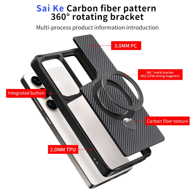 For Samsung Galaxy S25+ / S24+ 5G Carbon Fiber Texture 360 MagSafe Holder Phone Case(Titanium Gray) - Galaxy S25+ 5G Cases by buy2fix | Online Shopping UK | buy2fix