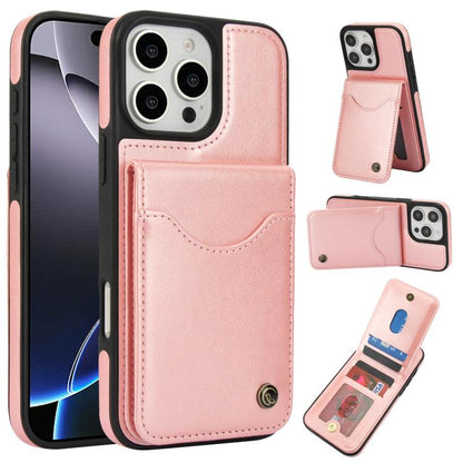 For iPhone 16 Pro AwQuer Vertical Flip Card Bag Holder Leather Phone Case(Rose Gold) - iPhone 16 Pro Cases by Awquer | Online Shopping UK | buy2fix