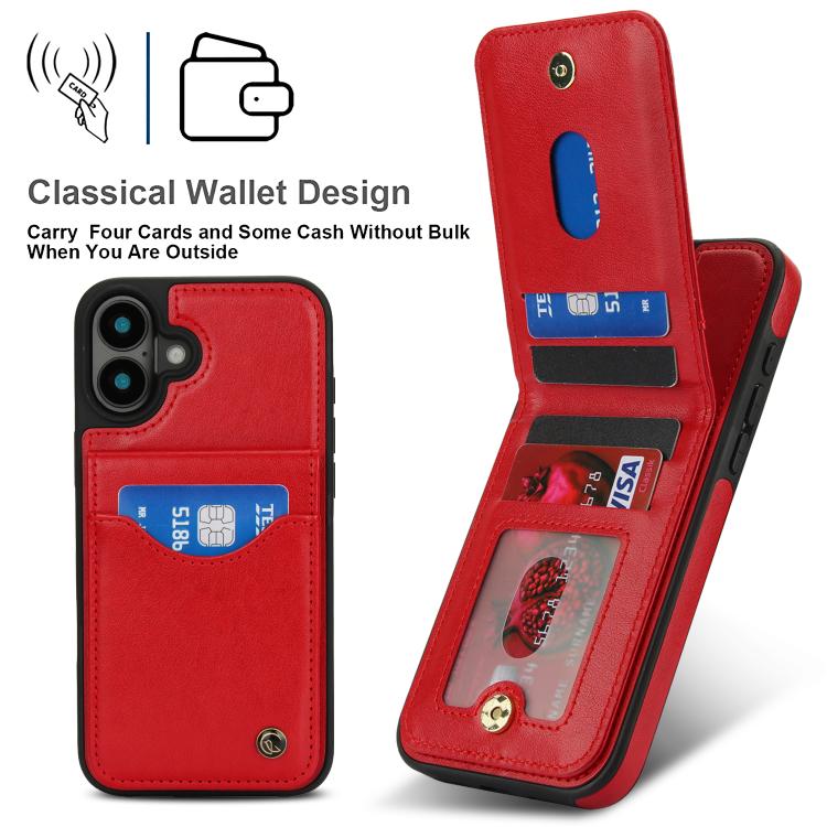 For iPhone 16 Plus AwQuer Vertical Flip Card Bag Holder Leather Phone Case(Red) - iPhone 16 Plus Cases by Awquer | Online Shopping UK | buy2fix