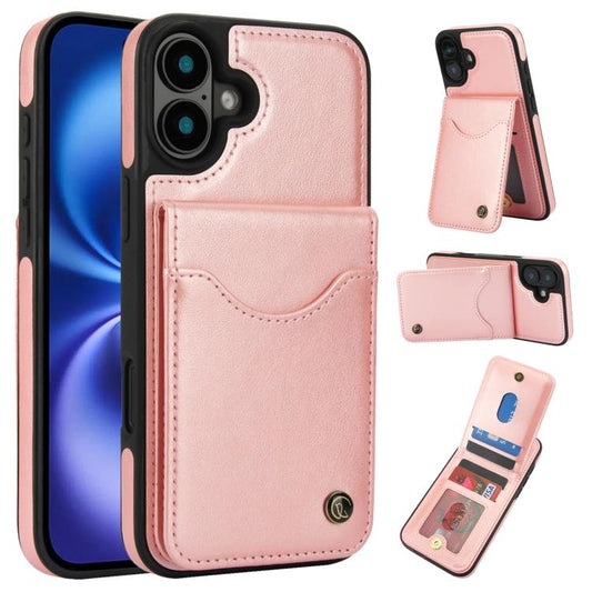 For iPhone 16 Plus AwQuer Vertical Flip Card Bag Holder Leather Phone Case(Rose Gold) - iPhone 16 Plus Cases by Awquer | Online Shopping UK | buy2fix