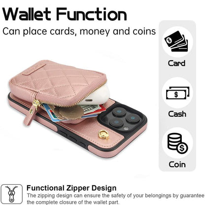 For iPhone 16 AwQuer Crossbody Zipper Wallet Bag Litchi Leather Phone Case(Rose Gold) - iPhone 16 Cases by Awquer | Online Shopping UK | buy2fix