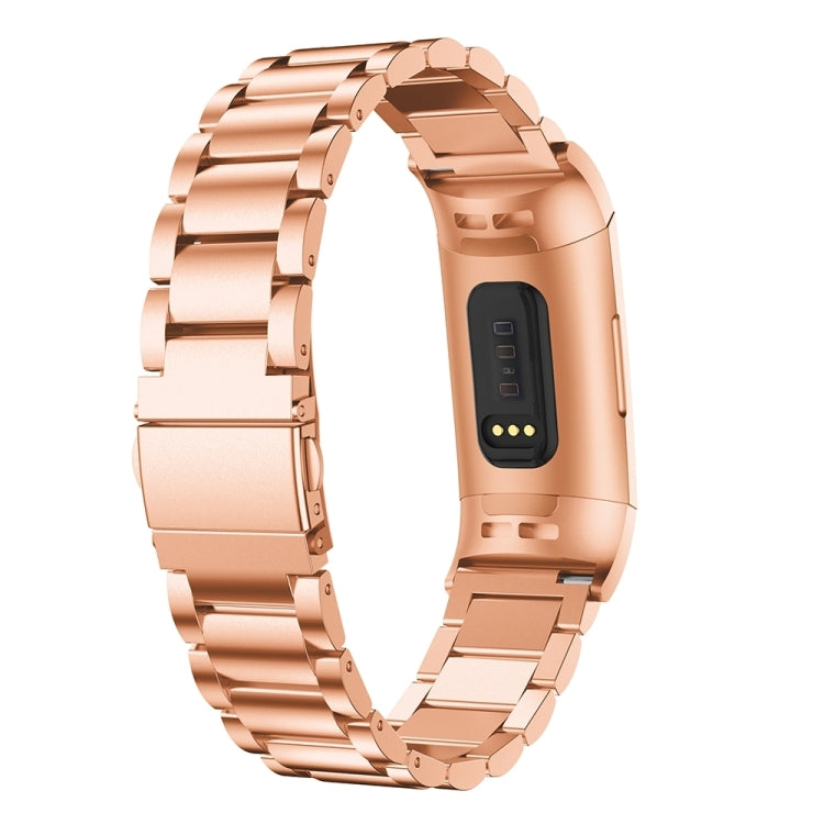 Three Beads Slingshot Buckle Solid Stainless Steel Watch Band for Fitbit Charge 4 (Rose Gold) - Watch Bands by buy2fix | Online Shopping UK | buy2fix