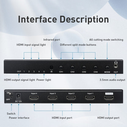 Measy MV4341 4K 30Hz 4 In 1 Out HDMI Quad Screen Splitter, Plug Type: US Plug (Black) - Splitter by Measy | Online Shopping UK | buy2fix