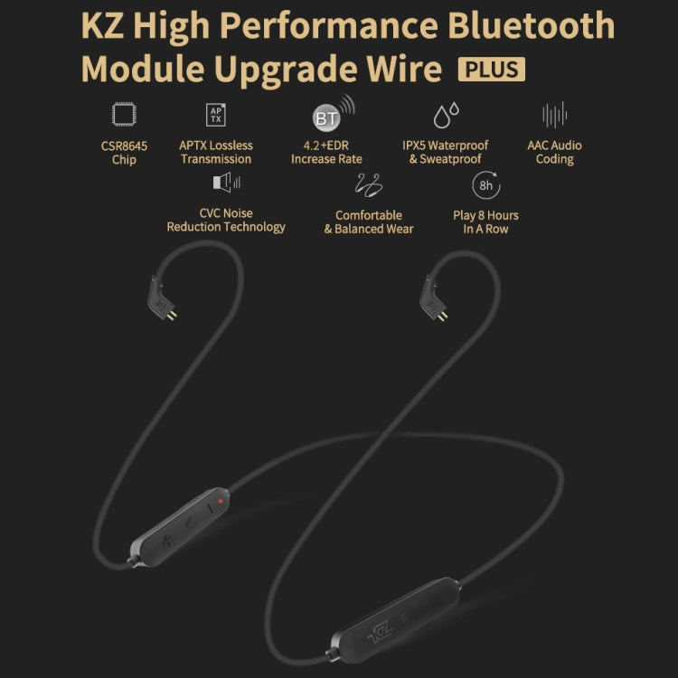 KZ Waterproof High Fidelity Bluetooth Upgrade Cable for KZ ZST / ZS10 / ES4 / ES3 / ZSR Earphones(Black) - Cable & Splitter by KZ | Online Shopping UK | buy2fix