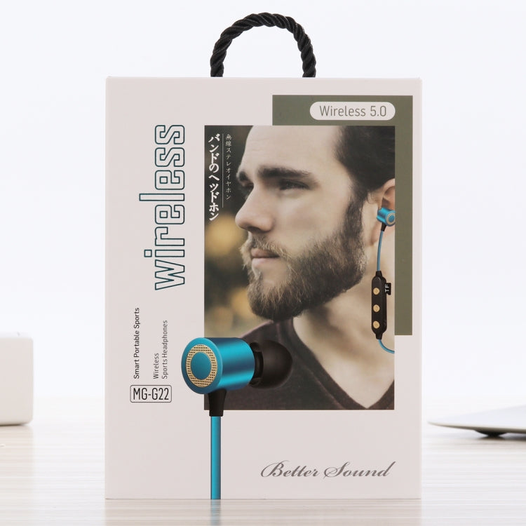 MG-G22 Portable Sports Magnetic Absorption Bluetooth V5.0 Bluetooth Headphones, Support TF Card(Blue) - Bluetooth Earphone by buy2fix | Online Shopping UK | buy2fix