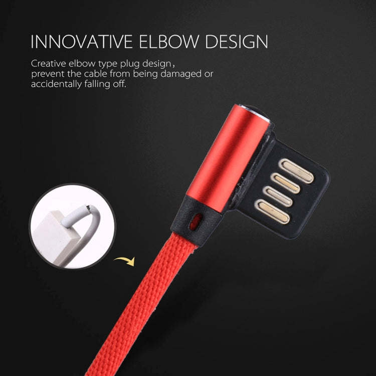 1m 2.4A Output USB to 8 Pin Double Elbow Design Nylon Weave Style Data Sync Charging Cable(Red) - Normal Style Cable by buy2fix | Online Shopping UK | buy2fix