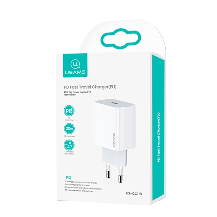 USAMS US-CC118 T34 20W PD Fast Charging Travel Charger Power Adapter(EU Plug) - USB Charger by USAMS | Online Shopping UK | buy2fix