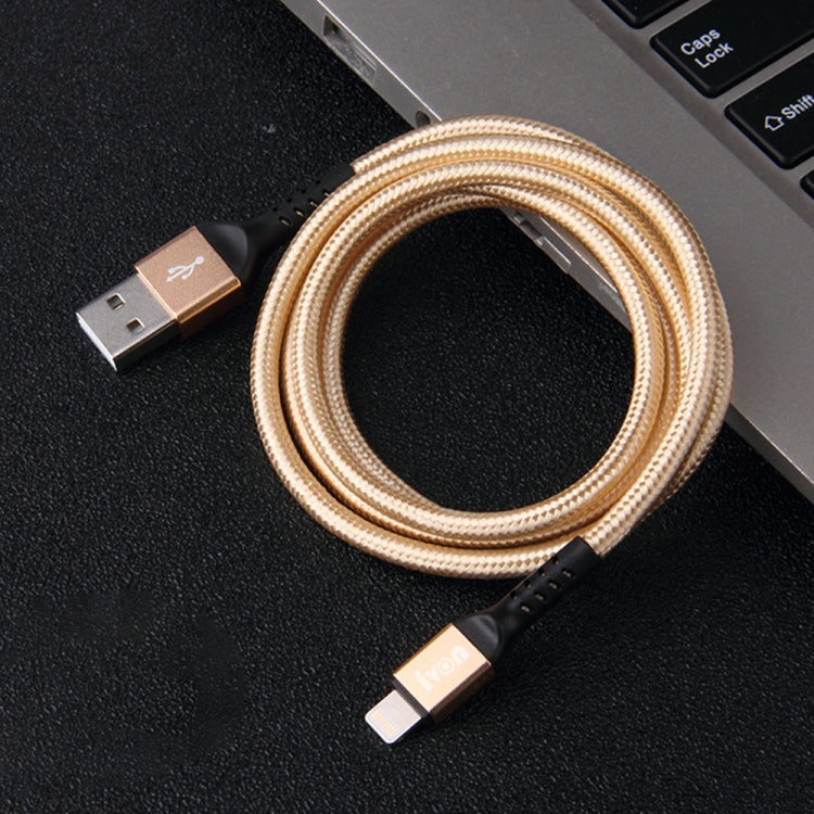 IVON CA89 2.1A USB to 8 Pin Braid Fast Charge Data Cable, Cable Length: 1m(Gold) - Normal Style Cable by IVON | Online Shopping UK | buy2fix