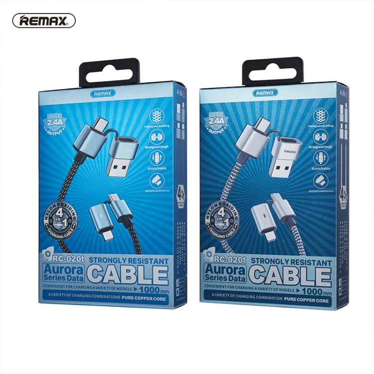 REMAX RC-020t 2.4A Aurora Series 4 in 1 8 Pin + USB +2 x Type-C Data Snyc Charging Cable, Cable Length: 1m(Silver) - Multifunction Cable by REMAX | Online Shopping UK | buy2fix