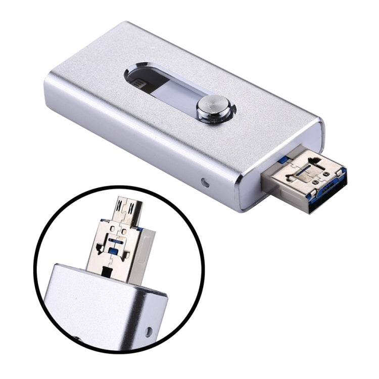 RQW-02 3 in 1 USB 2.0 & 8 Pin & Micro USB 32GB Flash Drive(Silver) - U Disk & Card Reader by buy2fix | Online Shopping UK | buy2fix