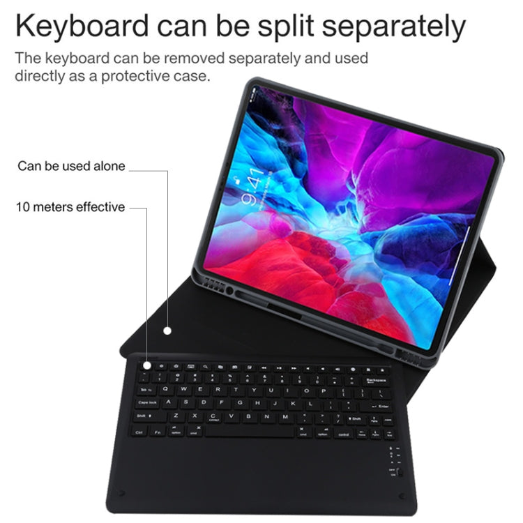 T129 Detachable Bluetooth Black Keyboard Microfiber Leather Tablet Case for iPad Pro 12.9 inch (2020), with Holder (Black) - For iPad Pro by buy2fix | Online Shopping UK | buy2fix