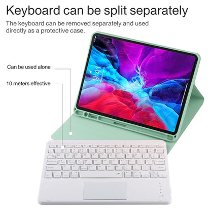 TG11BC Detachable Bluetooth White Keyboard Microfiber Leather Tablet Case for iPad Pro 11 inch (2020), with Touchpad & Pen Slot & Holder (Green) - For iPad Pro by buy2fix | Online Shopping UK | buy2fix