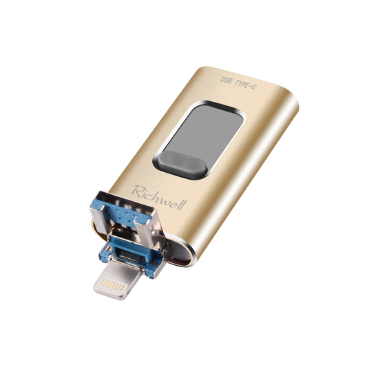 Richwell 3 in 1 32G Type-C + 8 Pin + USB 3.0 Metal Push-pull Flash Disk with OTG Function(Gold) - U Disk & Card Reader by Richwell | Online Shopping UK | buy2fix
